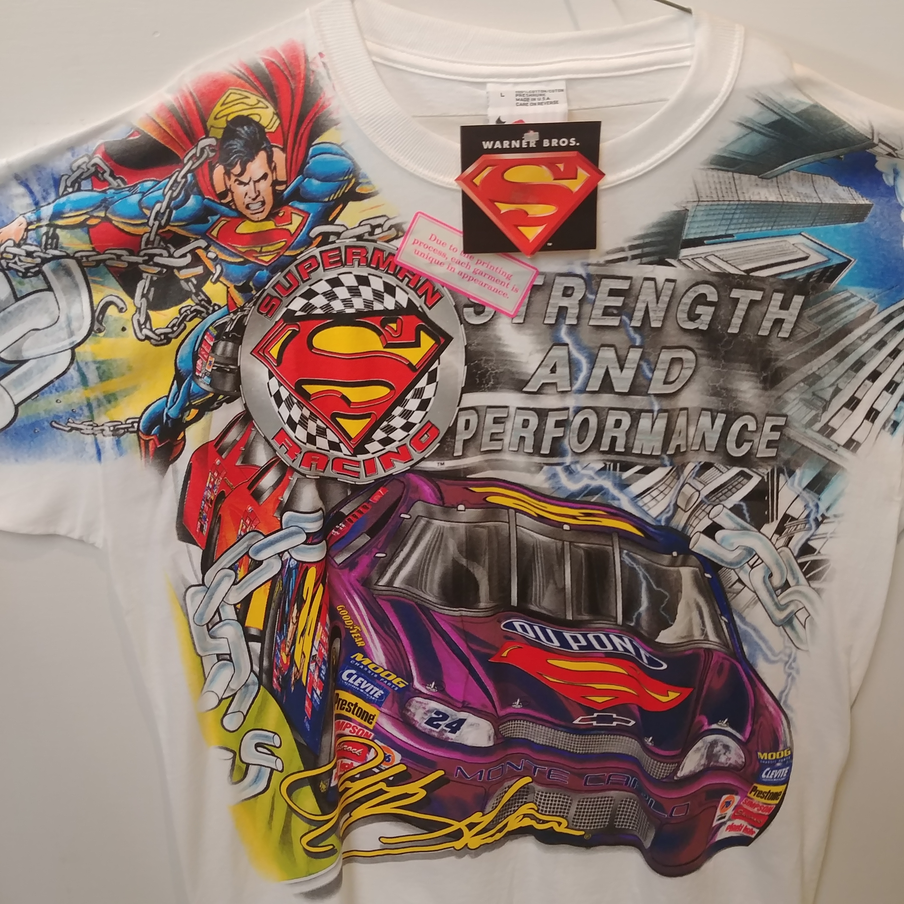 1999 Jeff Gordon  Dupont "Superman""Power Team" white total print tee