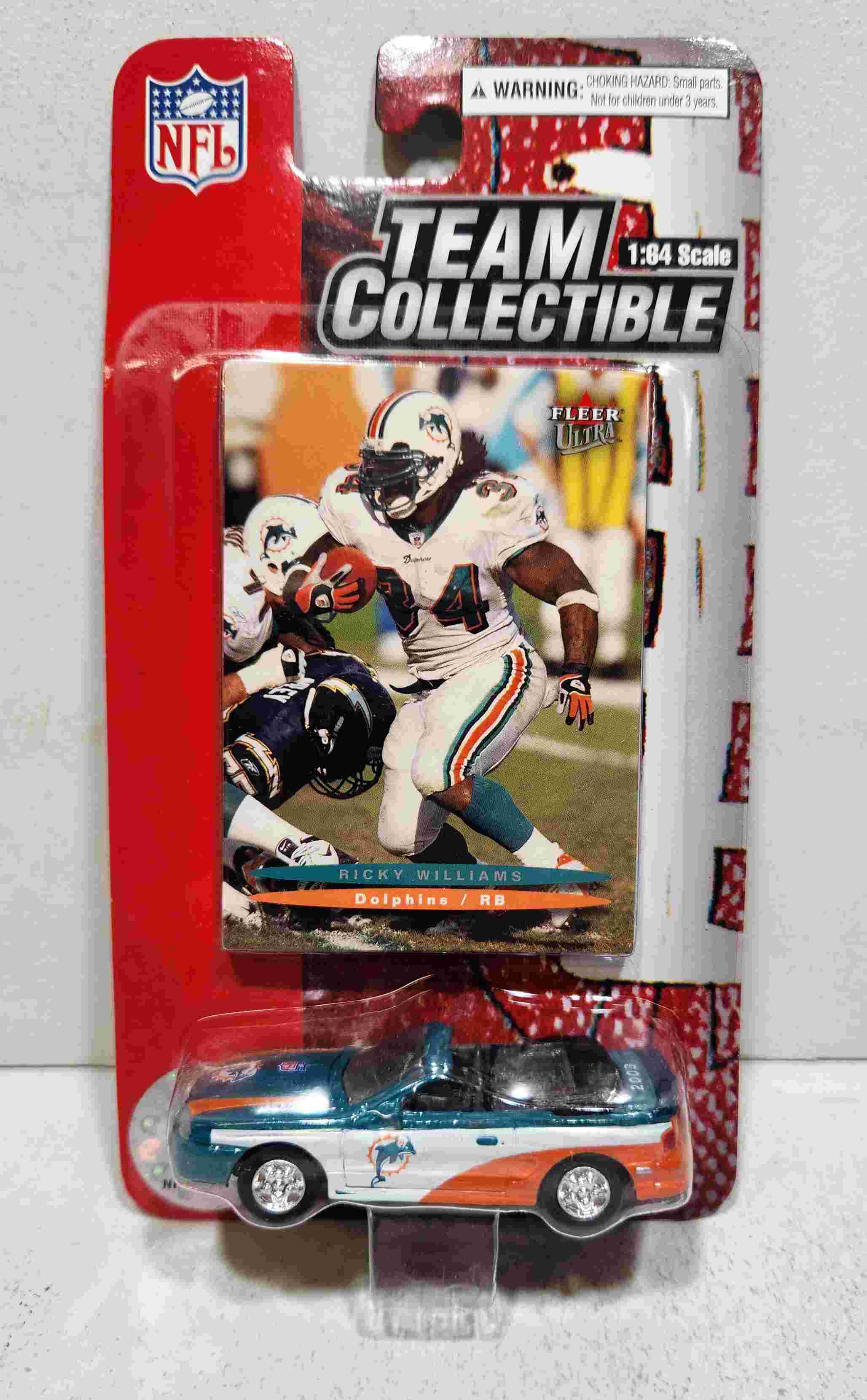 2003 Miami Dolphins 1/64th Mustang with Ricky Williams trading card