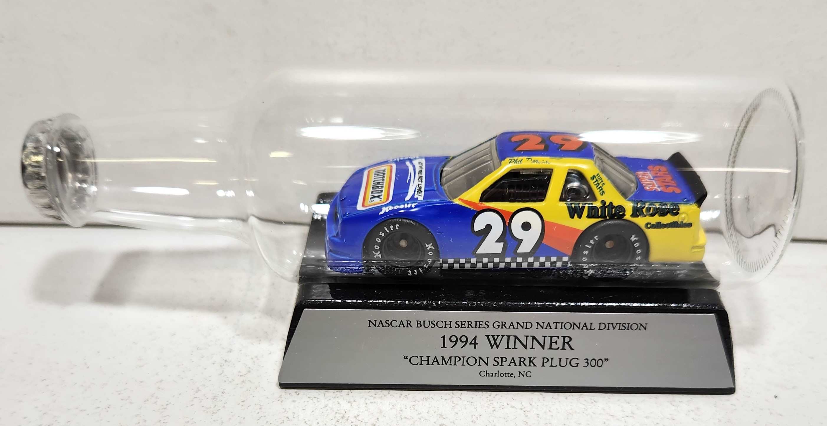 1994 Phil Parsons 1/64th White Rose Collectibles "Charlotte 300 Win" "Busch Series" Lumina in bottle