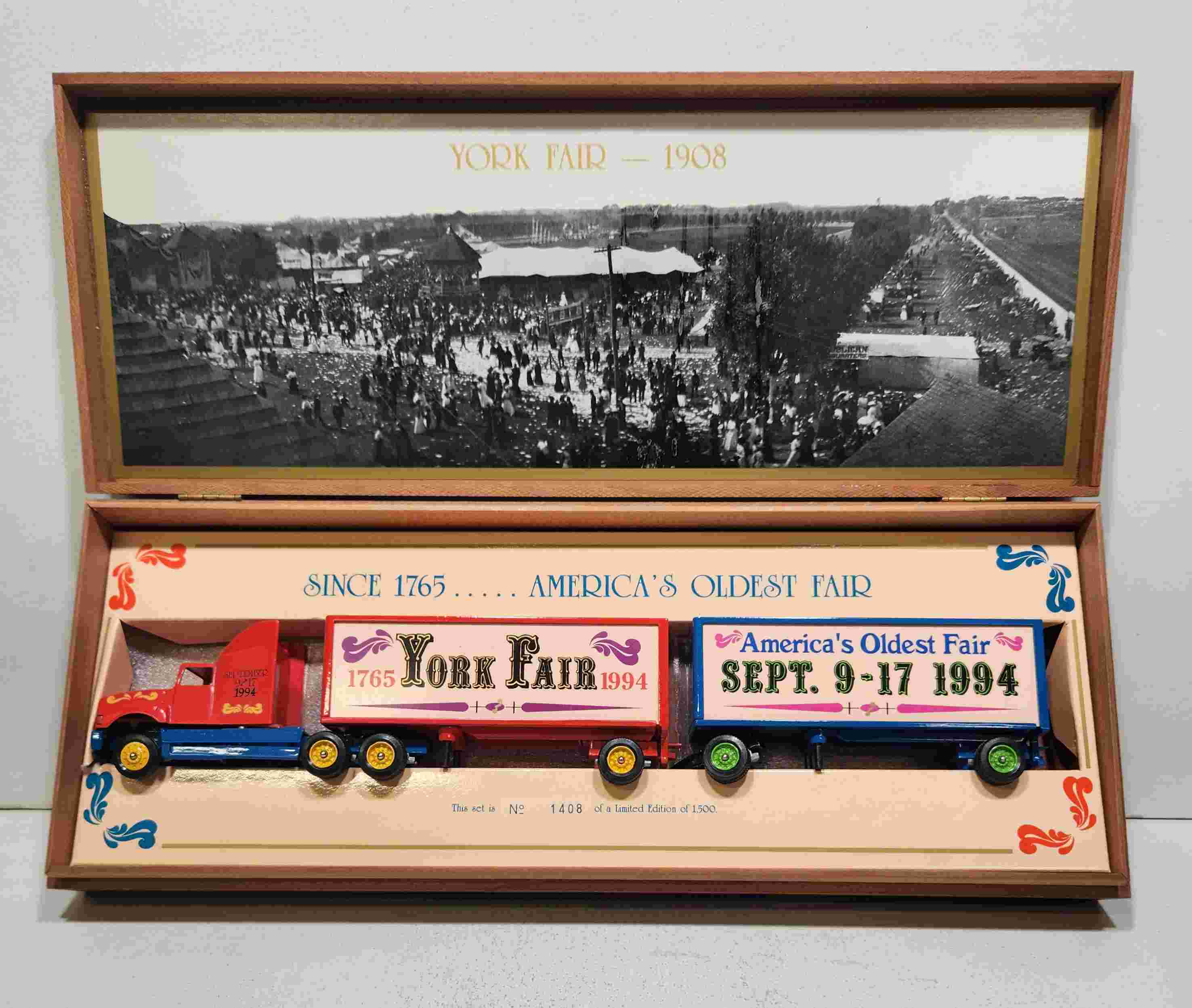 1994 "Americas Oldest Fair" York Fair 1/64th diecast transporter w/double trailer