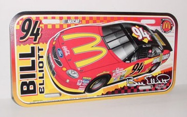 1999 Bill Elliott McDonalds plastic license plate