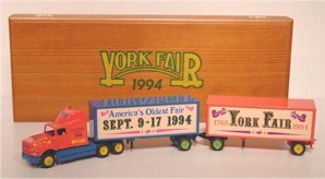 1994 "Americas Oldest Fair" York Fair 1/64th diecast transporter w/double trailer