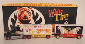 1995 "White Tigers at the York Fair" 1/64th diecast transporter w/double trailer