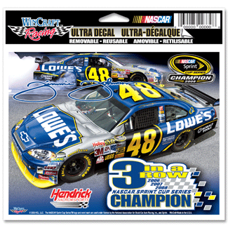 2008 Jimmie Johnson Lowes 3 Time Champion Static Decal by Wincraft