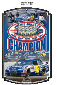 2010 Jimmie Johnson Lowes "5 Time Champion" Wood Sign by Wincraft